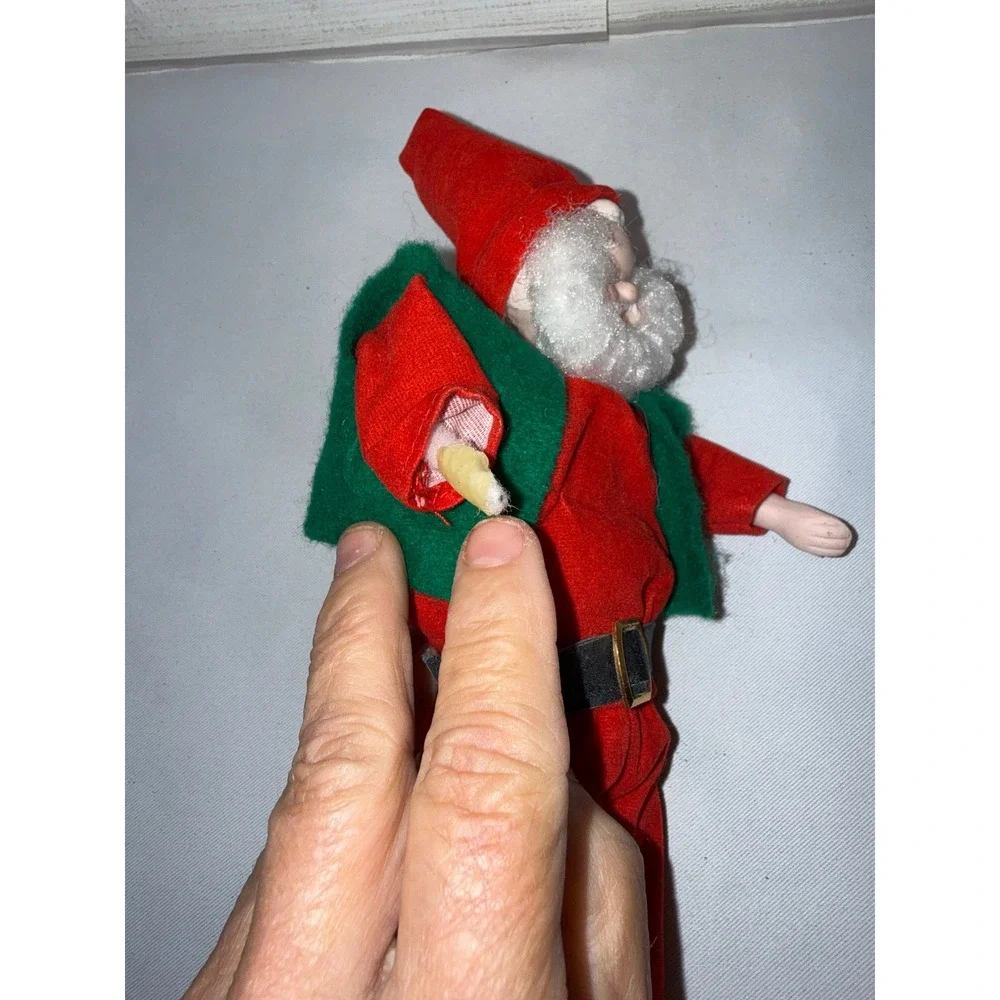 Vintage Santa Claus Elf Doll Porcelain Face Red Felt Suit Striped‎ Legs 11 Inch